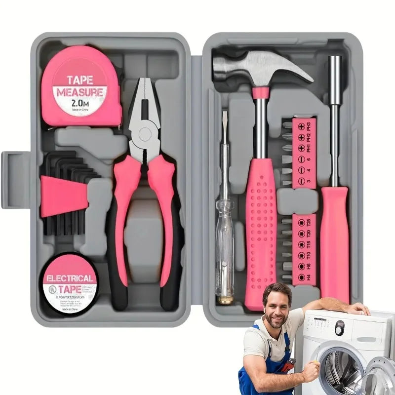 24-Piece Pink Tool Kit – Starter Home DIY Set for Women Home Tool Kit Babs