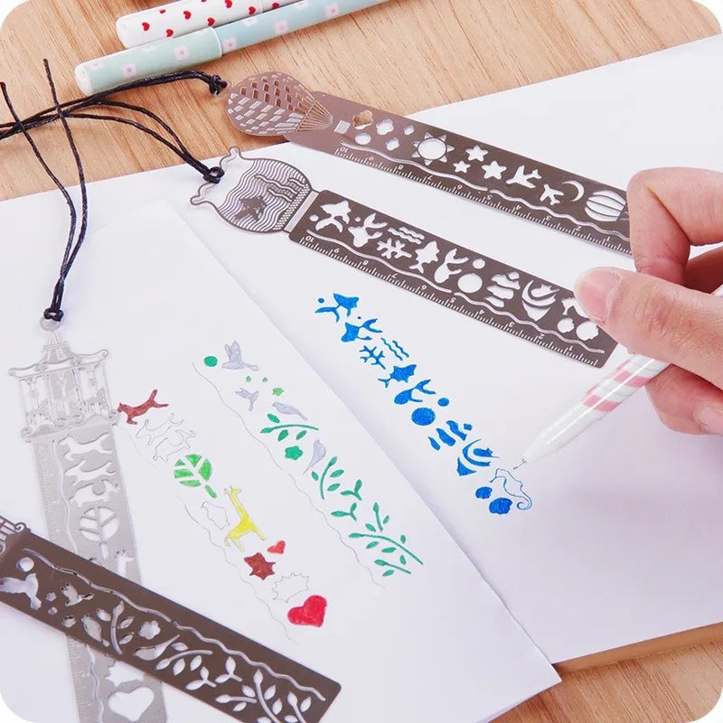 4PCS Retro Hollow Metal Ruler Bookmarks & Drawing Template Set Metal Ruler Template Set Babs