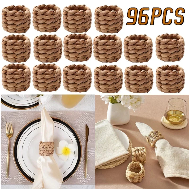 96 Handmade Woven Rattan Napkin Rings – Rustic Natural Décor Woven Napkin Rings Babs