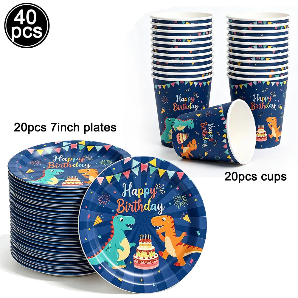 Blue Dinosaur Birthday Party Supplies – Balloons, Plates & More Party Supply Set Babs Light Yellow
