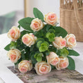 Silk Rose & Eucalyptus Artificial Flower Bouquet | Home Decor Artificial Flower Bouquet Babs Champagne 3pcs