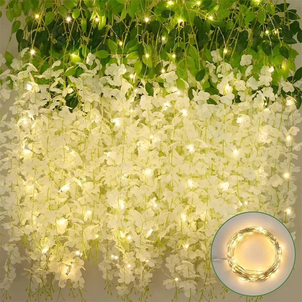 Silk Wisteria Hanging Vine Garland 110cm – 5/10Pcs Wedding Decor Artificial Flower Garland Babs