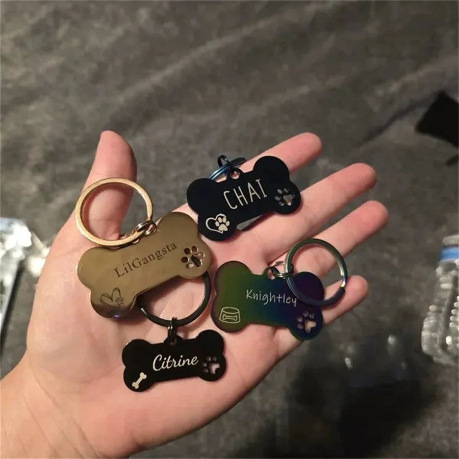 Personalized Pet Bone Pendant Metal Keychain – Engraved Dog Tag Pet Tag Keychain Babs
