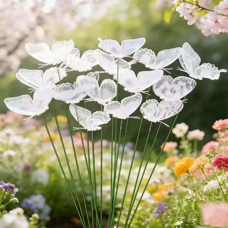 25pcs Black White Butterfly Garden Stakes – Transparent Wings 8cm Garden Decor Stakes Babs