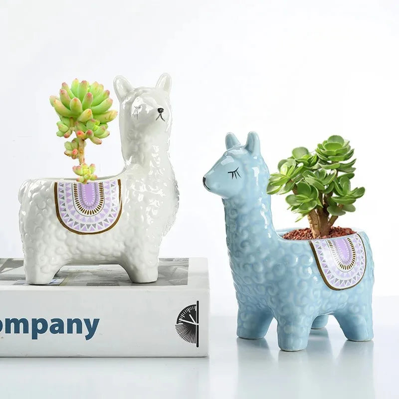 Cartoon Alpaca Ceramic Succulent Planter | Cute Desk Pot Ceramic Succulent Planter Babs