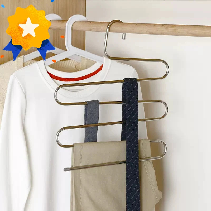 5-Layer S-Shape Stainless Steel Pants & Clothes Hanger Rack Clothes Storage Hanger Babs