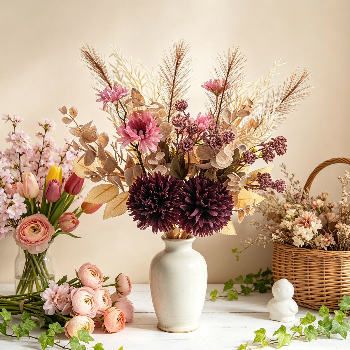 Silk Artificial Chrysanthemum Bouquet – Wedding & Home Decor Artificial Silk Flowers Babs