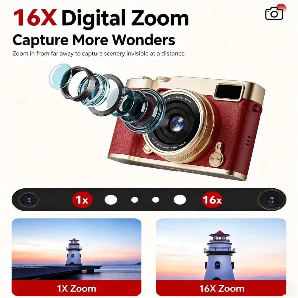 KEBIDUMEI 48MP CCD Digital Camera 1080P HD Flip Screen 16X Zoom Digital Camera Babs