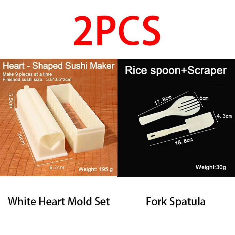 Sushi Maker Mold Set – Round, Square & Heart Onigiri Molds Sushi Mold Set Babs 2pcs-Heart Fork