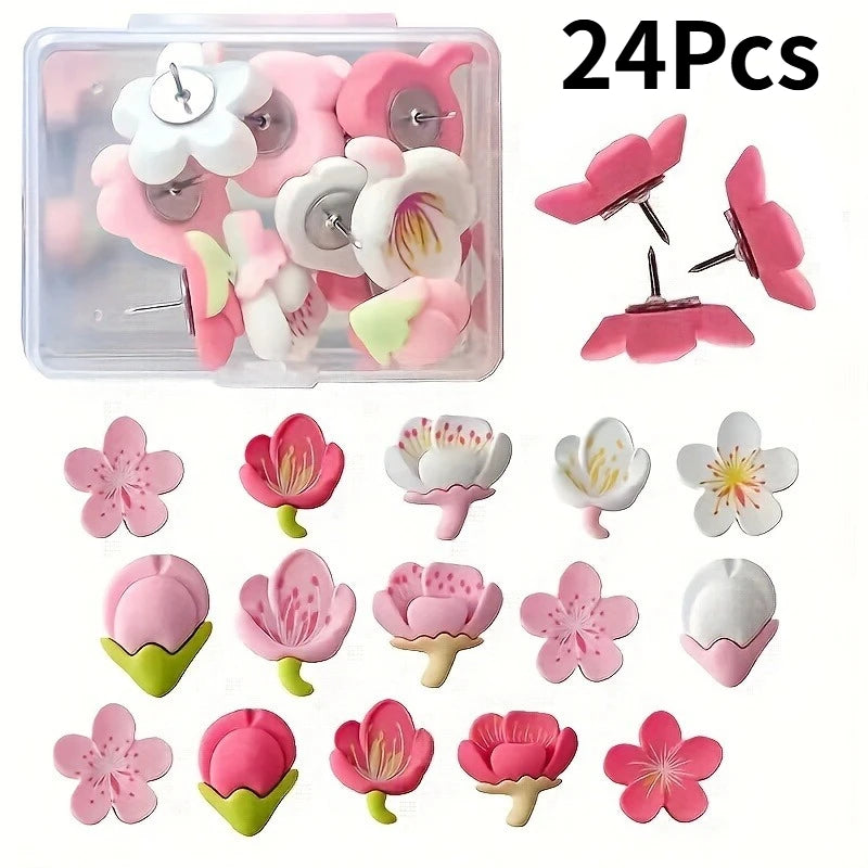 24Pcs Flower Push Pins – Decorative Bulletin Board Thumbtacks Decorative Push Pins Babs Default Title