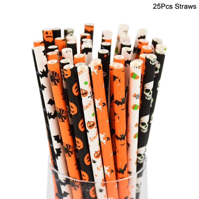 Halloween Paper Straws 25/50pcs – Pumpkin, Bat & Ghost Halloween Paper Straws Babs 25pcs