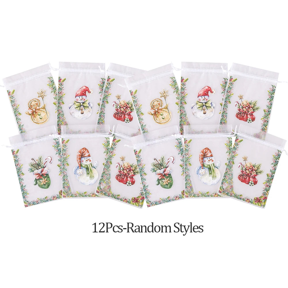 Christmas Organza Drawstring Bags – Mesh Gift Pouches Organza Gift Bags Babs 12Pcs 10x15cm