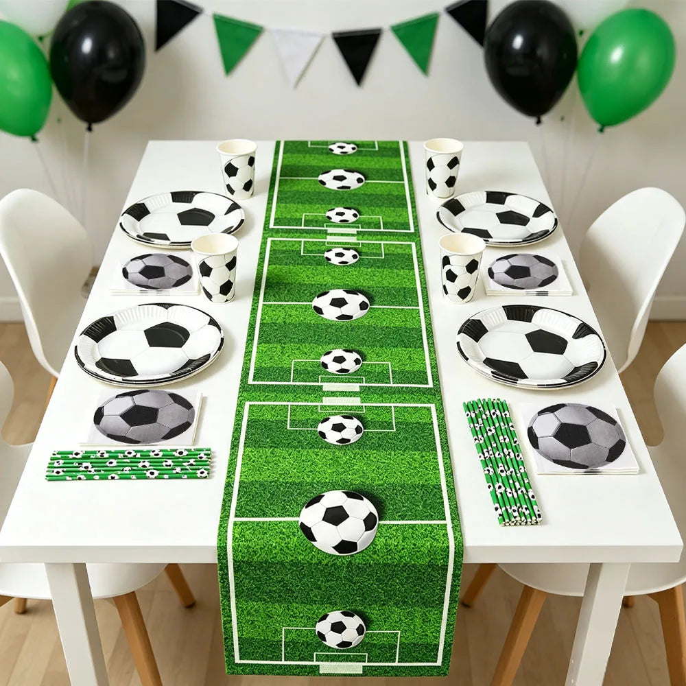 Soccer Football Party Supplies – Plates, Cups, Napkins & Runner Party Tableware Set Babs