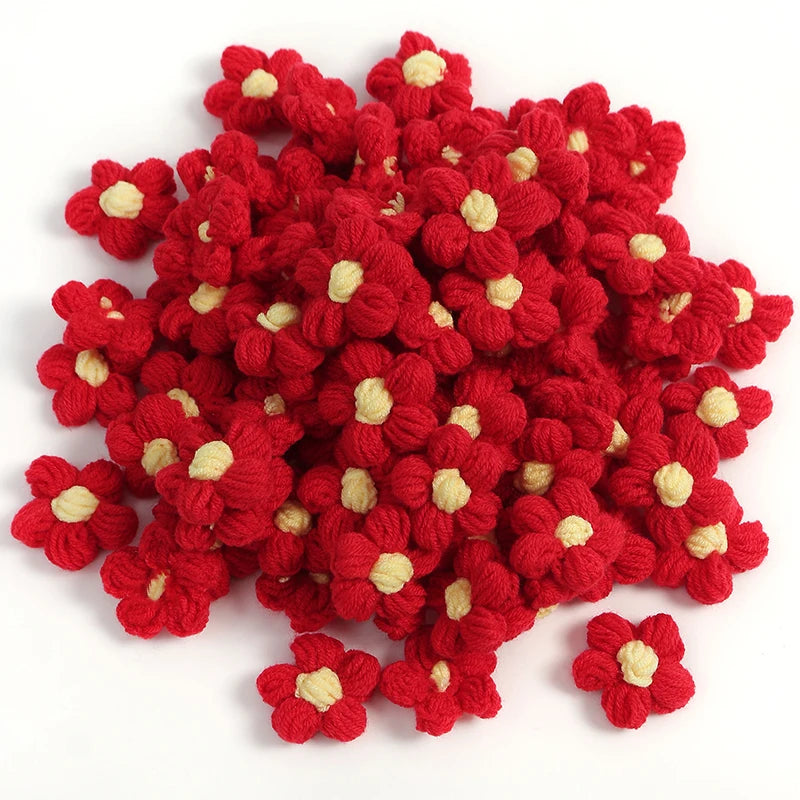 10/20Pcs 4cm Wool Flower Heads DIY Hair Clips Crafts Home Décor DIY Floral Embellishment Babs Red 20pcs