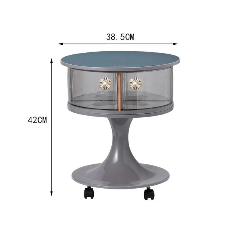 Nordic Round Coffee Table on Wheels | Modern Sofa Side Table Rolling Coffee Table Babs Black 1 Layer