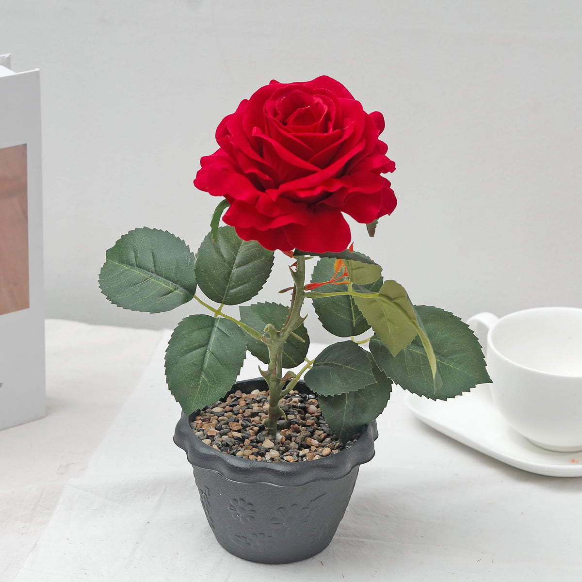 Silk Rose Bonsai Artificial Flower Potted Plant | Wedding & Home Décor Artificial Flower Bonsai Babs Red