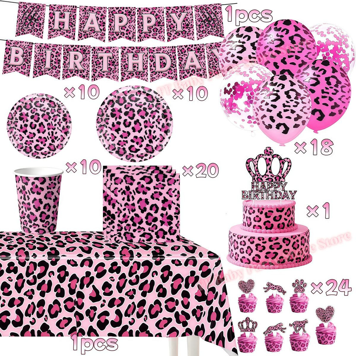 Leopard Print Birthday Party Supplies – Plates, Cups & Decor Party Decoration Set Babs 95pcs others