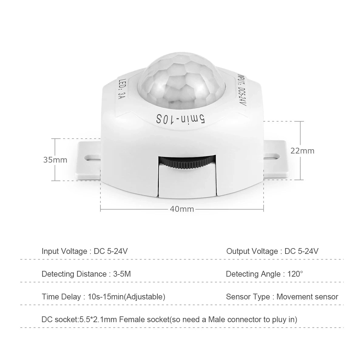 PIR Motion Sensor Switch DC 5V–24V 3A for LED Strip Lights Motion Sensor Switch Babs