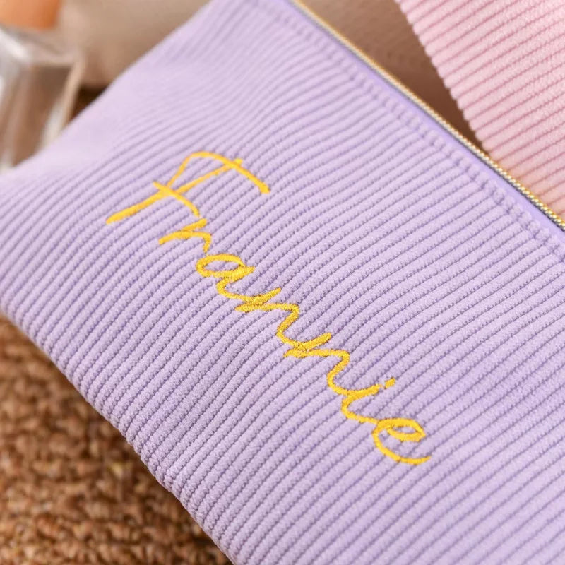 Corduroy Embroidery Cosmetic Bag – Portable Makeup Pouch Cosmetic Makeup Bag Babs