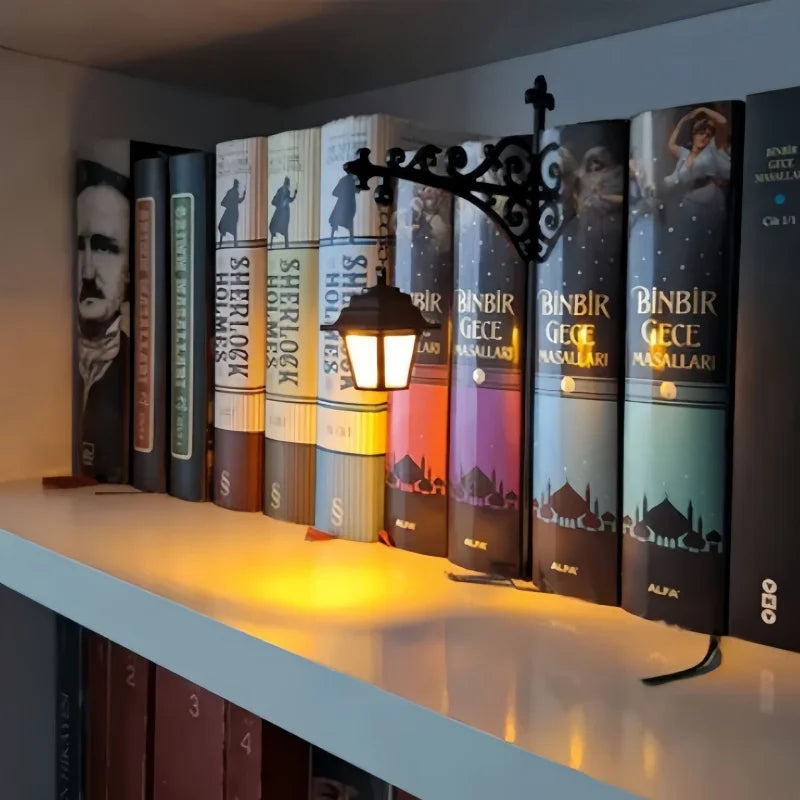 Retro Bookshelf Lantern Bookend with Warm LED Light | Desk Decor Decorative Bookend Lamp Babs Lantern