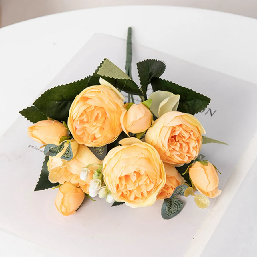 Silk Peony Bouquet – Artificial Flowers for Home & Wedding Artificial Flower Bouquet Babs YELLOW 1pc