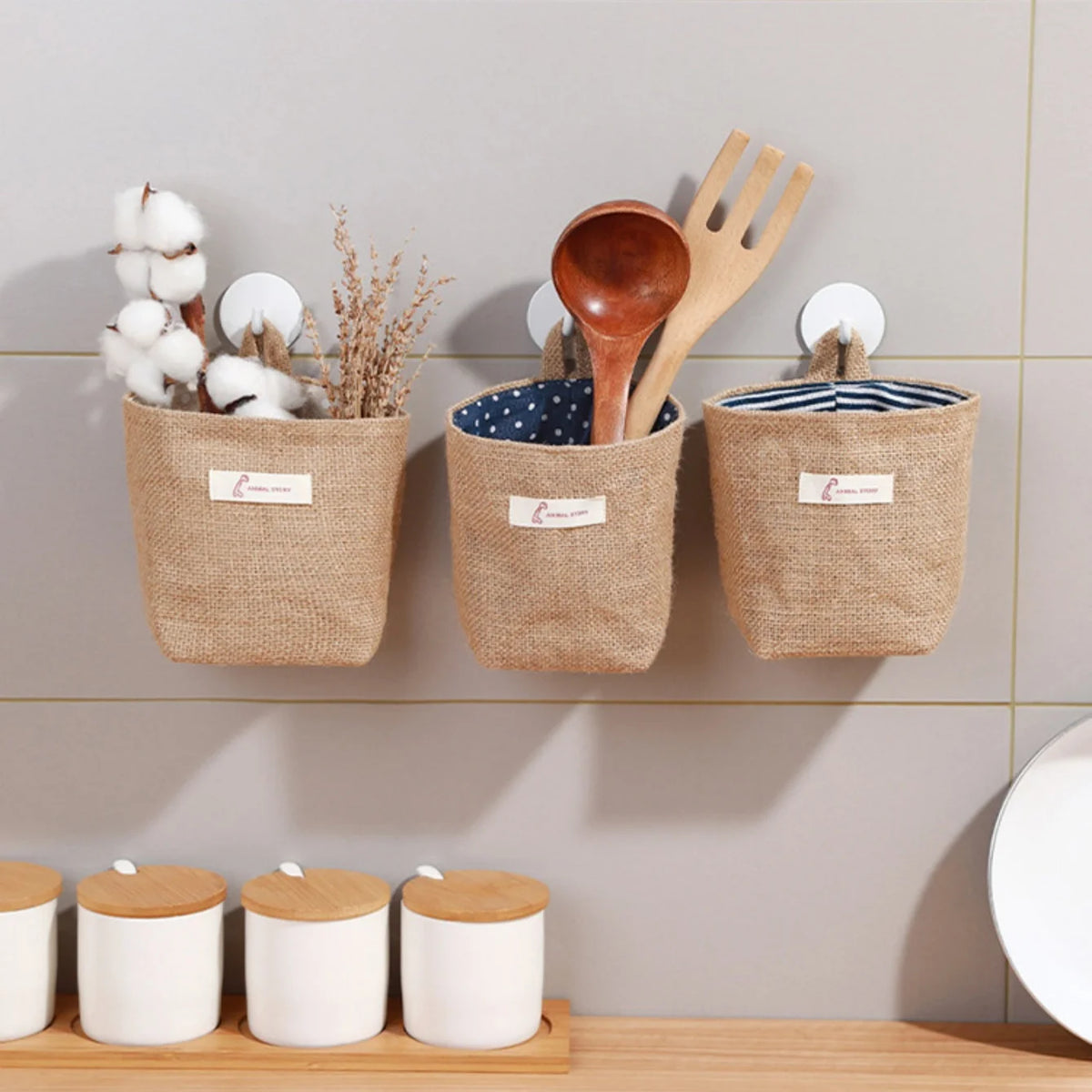 Foldable Wall Hanging Storage Bag – Cotton Linen Organizer Wall Hanging Organizer Babs