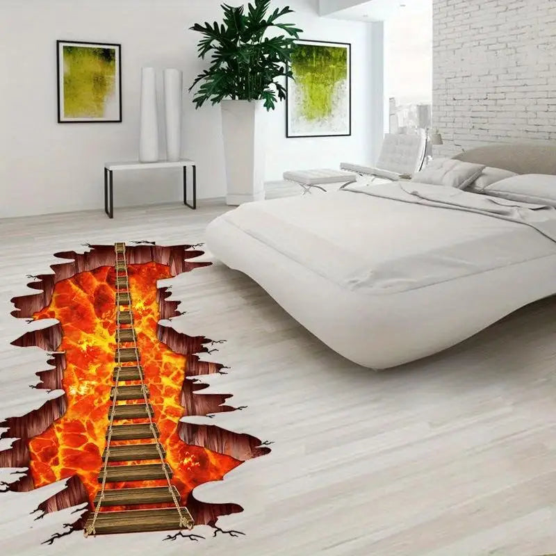 3D Broken Wall Sticker – Orange Lava Bridge Decal DIY Room Art Wall Decal Sticker Babs