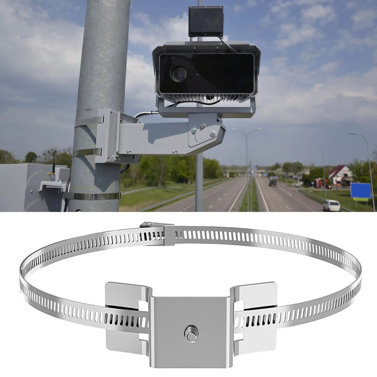 Adjustable Pole Clamp Mount Bracket – Cameras, Signs & Solar Pole Mount Bracket Babs