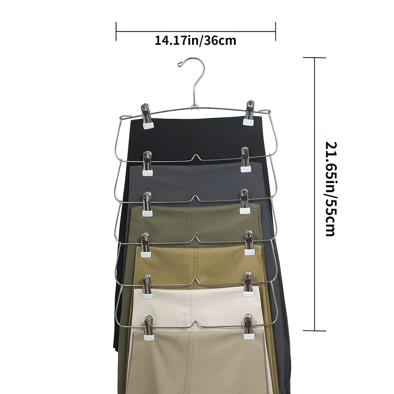 6-Tier Pants & Skirt Hangers with Clips – Closet Space Saver Clothes Hanger Organizer Babs
