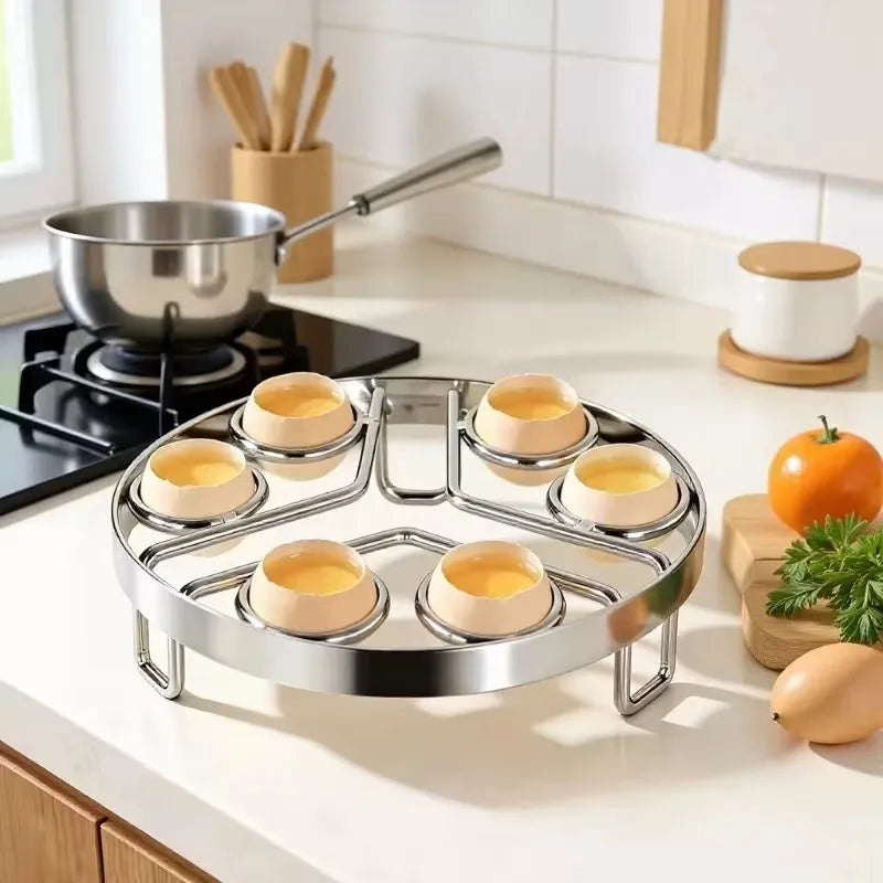 Stainless Steel 6-Hole Egg Steamer Rack with Insulating Pad Kitchen Steamer Rack Babs