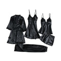 Ice Silk Women's 5-Piece Sleepwear Robe & Nightgown Set Sleepwear Robe Set Babs Black L