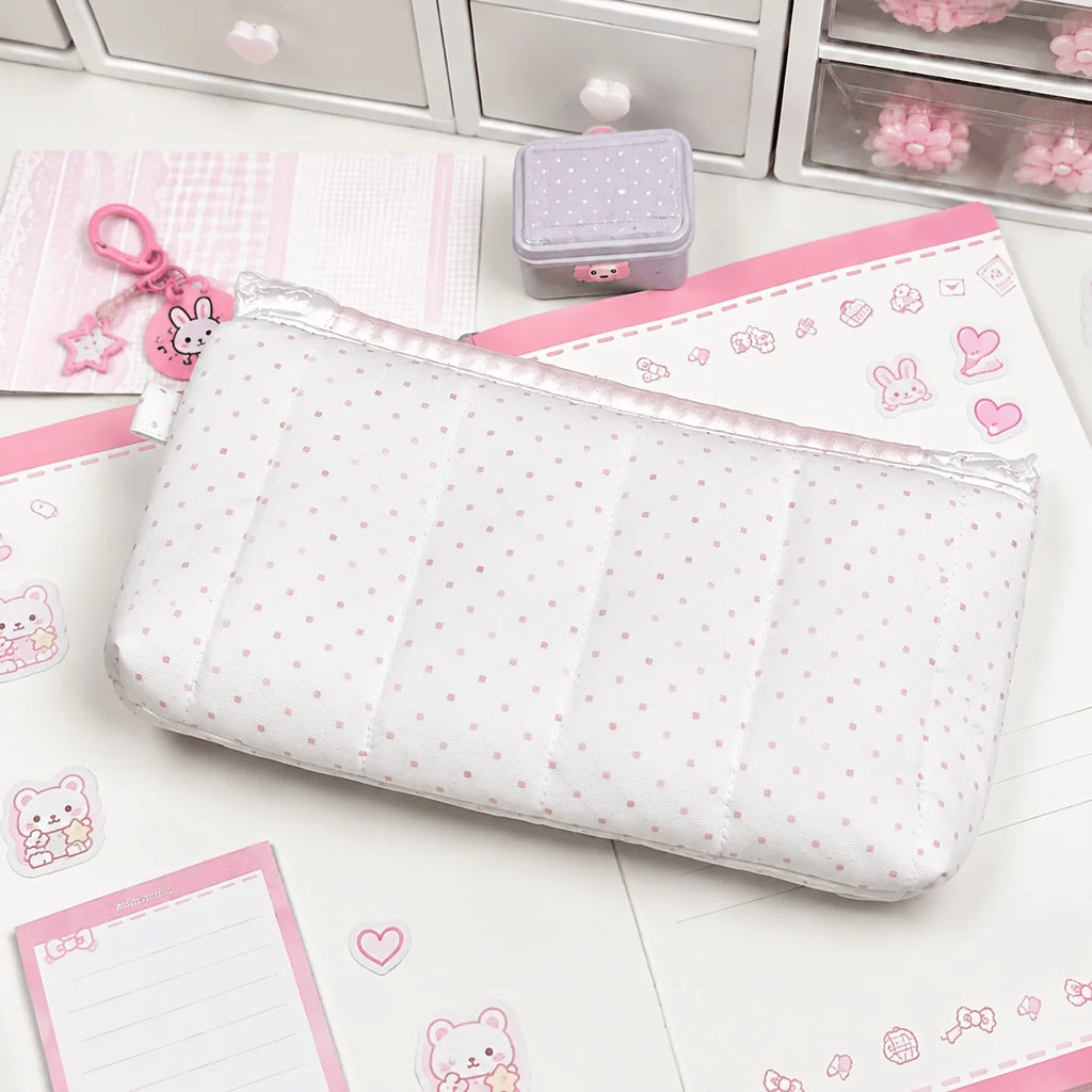Pink Checkered Lace Pencil Case | Multifunctional Organizer Bag Pencil Case Organizer Babs