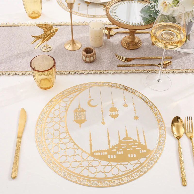 Eid Mubarak PVC Placemats – Ramadan Gold Moon Table Mats Festive Table Mats Babs