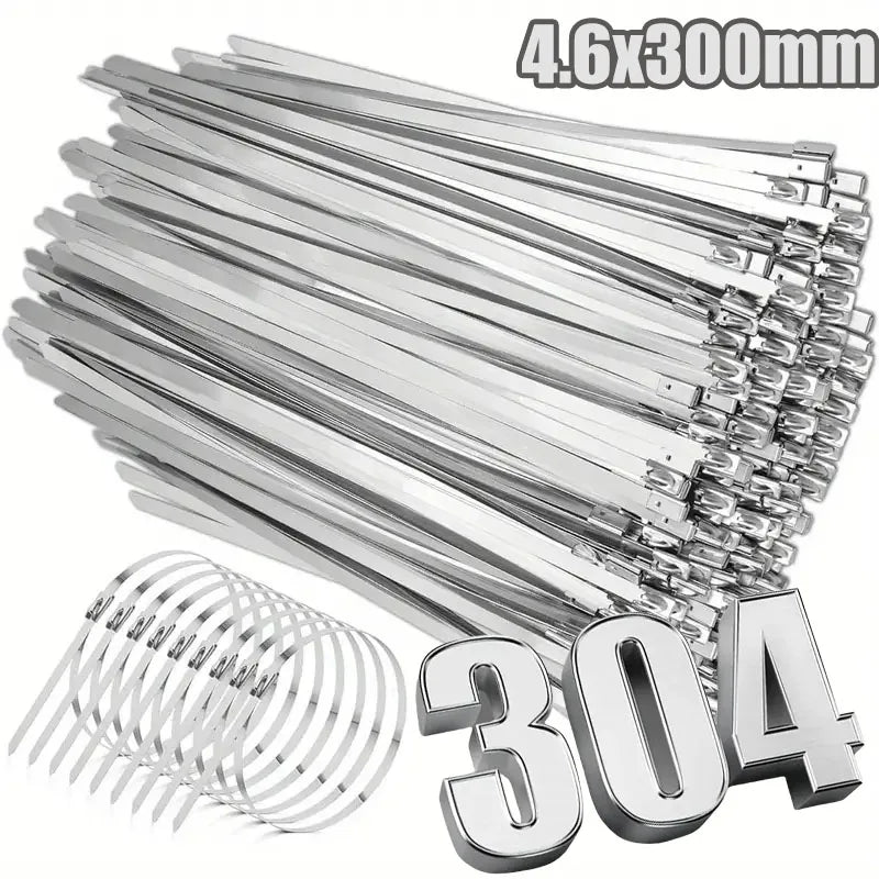 Heavy Duty Stainless Steel Zip Ties – Self-Locking Cable Straps Metal Cable Ties Babs 4.6x300mm 100PCS