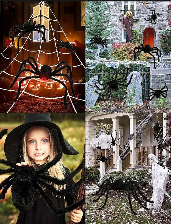 Lifelike Black Spider & Cobweb Halloween Decoration Set Halloween Decoration Set Babs