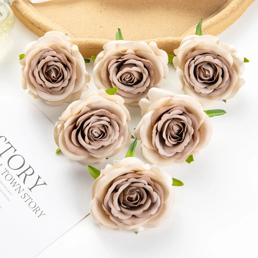 Silk Red Rose Artificial Flower Heads 5/10pcs – DIY & Decor Artificial Silk Flowers Babs Brown 5 pieces
