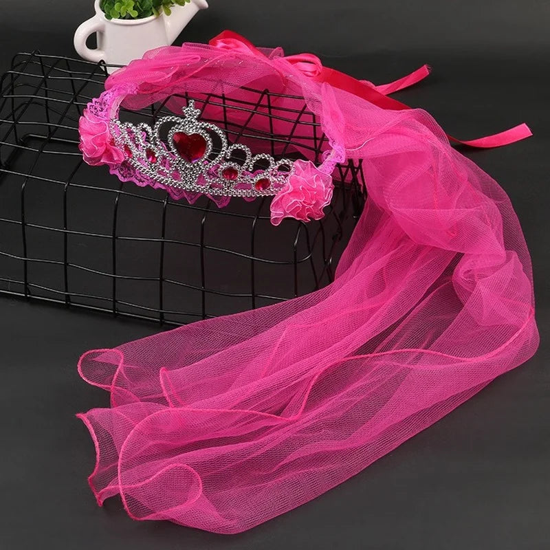 Girls Princess Tiara Crown with Veil – Party & Costume Headpiece Princess Costume Crown Babs