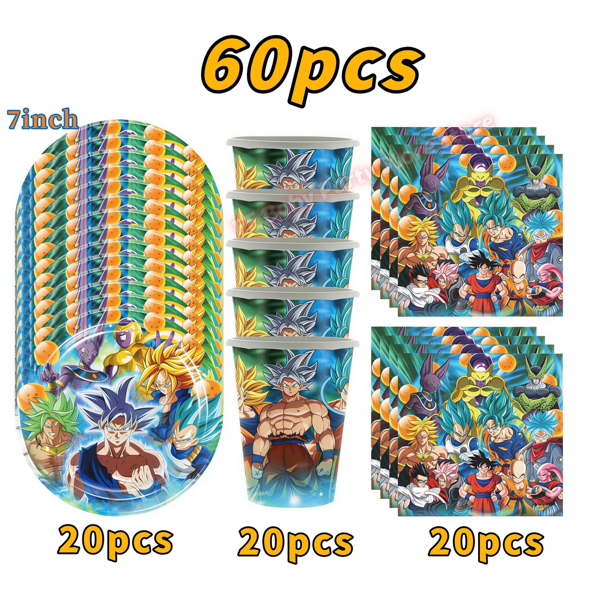 Dragon Ball Z Birthday Party Supplies – Goku Plates & Balloons Party Decoration Set Babs 60pcs