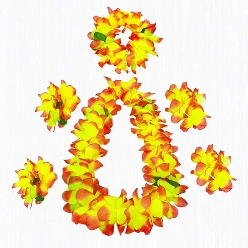 6pc Hawaiian Lei Luau Set – Necklace, Headband & Bracelets Party Lei Set Babs