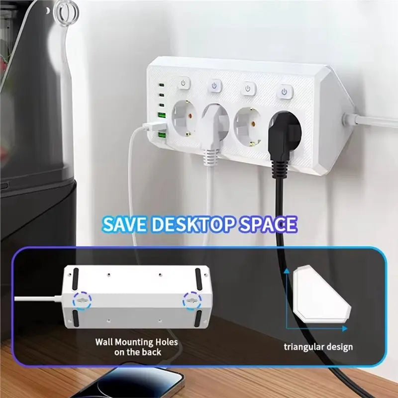 Desktop Corner Power Strip 6 Outlets 4 USB Ports EU Plug Desktop Power Strip Babs