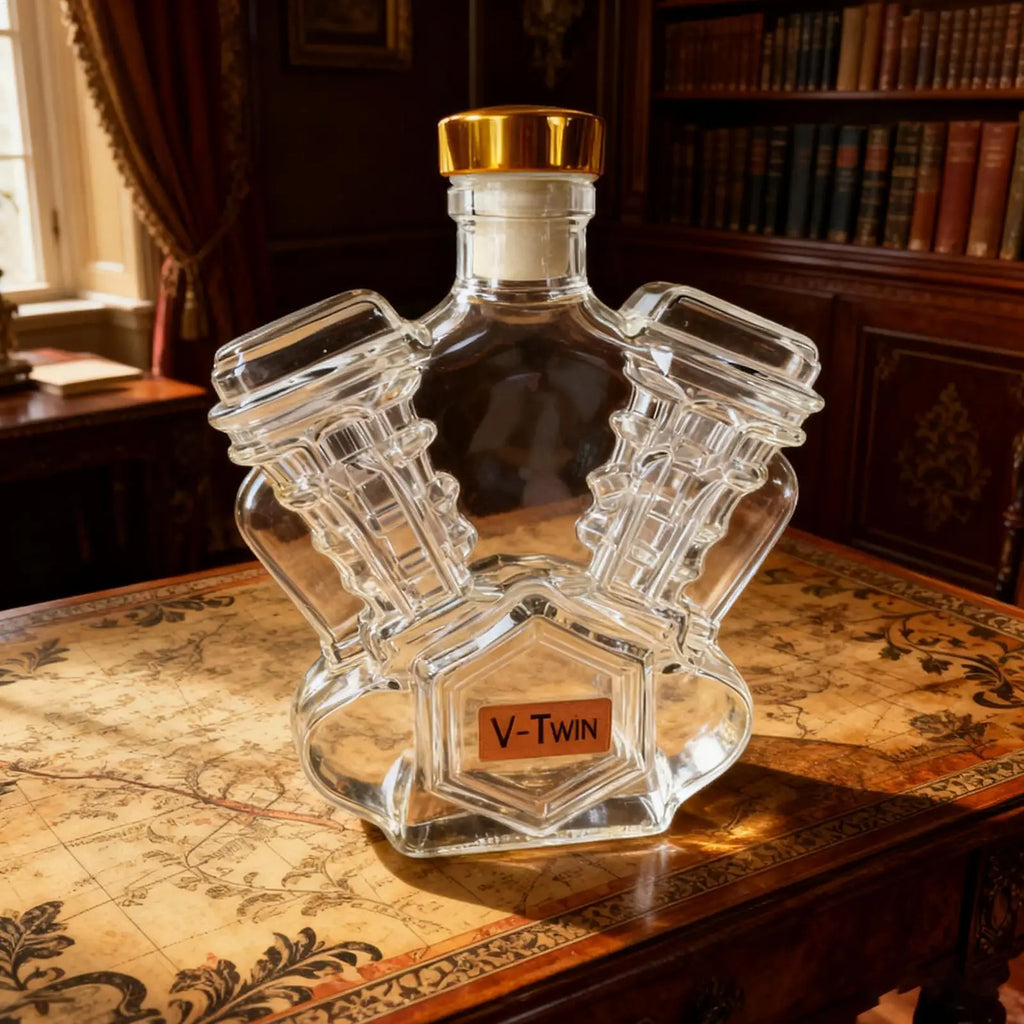Motorcycle Engine Whiskey Decanter | V-Twin Crystal Glass Whiskey Decanter Babs