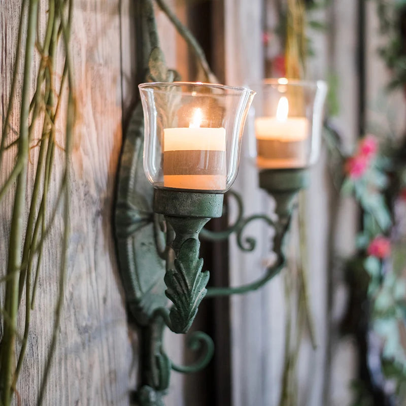 Retro Wrought Iron Wall Candle Holder – French Garden Sconce Wall Candle Sconce Babs