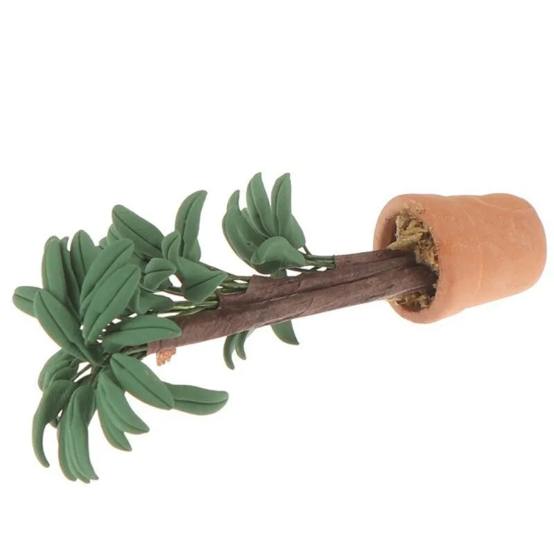 1:12 Dollhouse Miniature Potted Plant – Green Leaf Garden Decor Dollhouse Miniature Babs