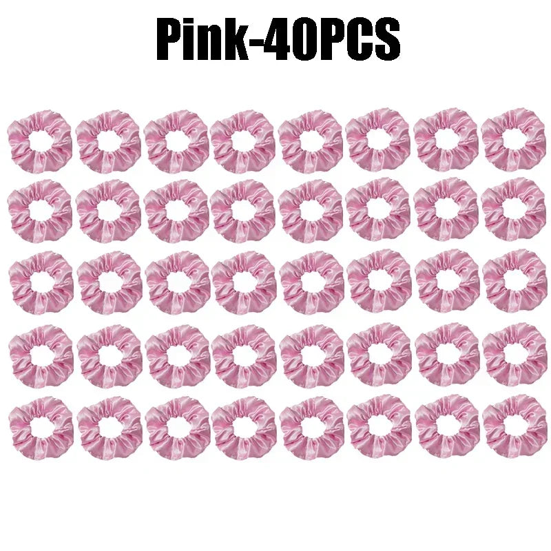 LED Light-Up Scrunchies – Satin Elastic Hair Bands for Parties LED Hair Scrunchies Babs Pink-40PCS