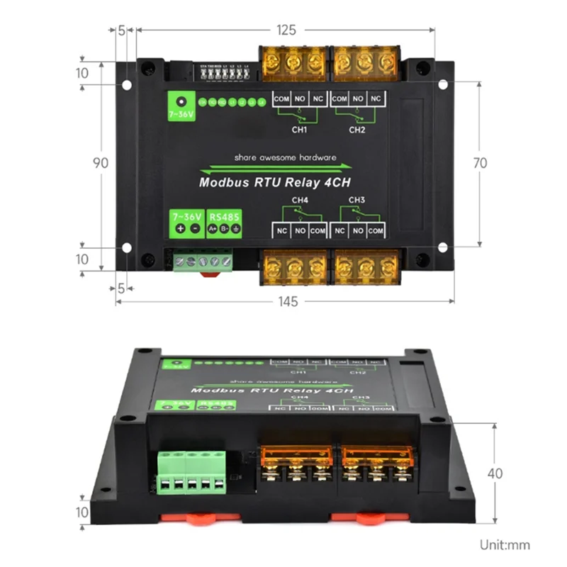 DIN Rail 4-Channel RS485 Relay Module – Modbus RTU Protocol Industrial Relay Module Babs