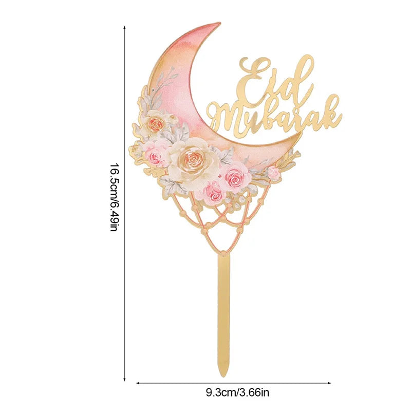 Eid Mubarak Acrylic Cake Topper – Moon Flower DIY Decoration Acrylic Cake Topper Babs B