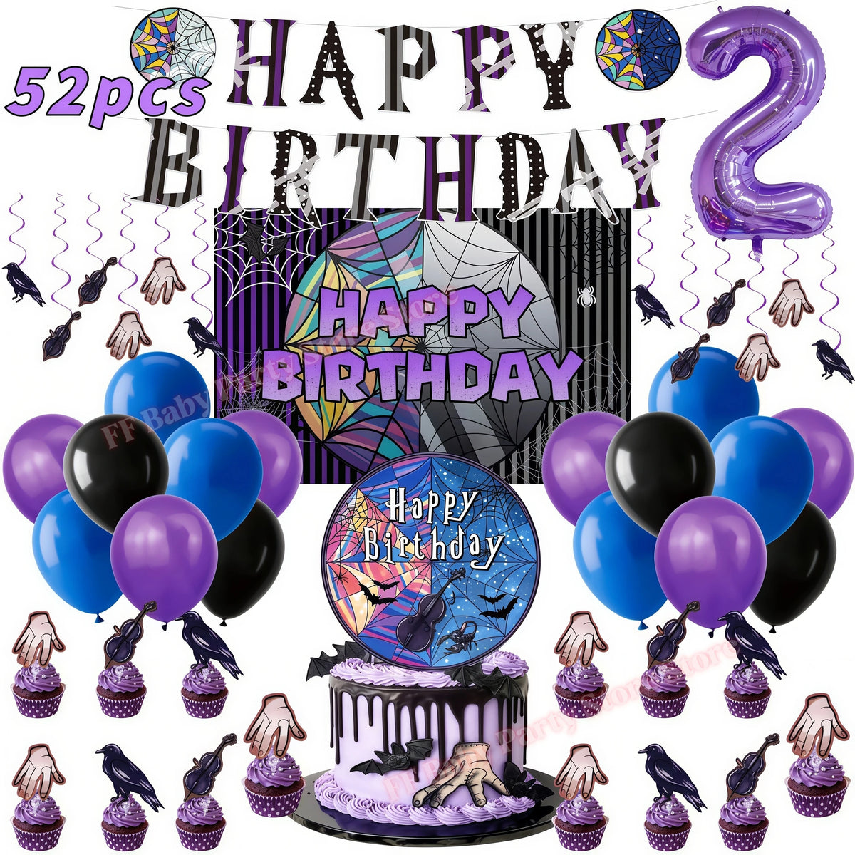 Addams Dark Academia Birthday Party Kit – Balloons, Plates & Backdrop Party Decoration Kit Babs 52pcs Numer2 others