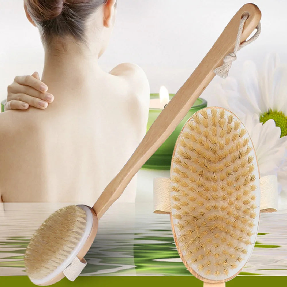 Wooden Long Handle Body Shower Brush – Exfoliating & Massage Body Shower Brush Babs