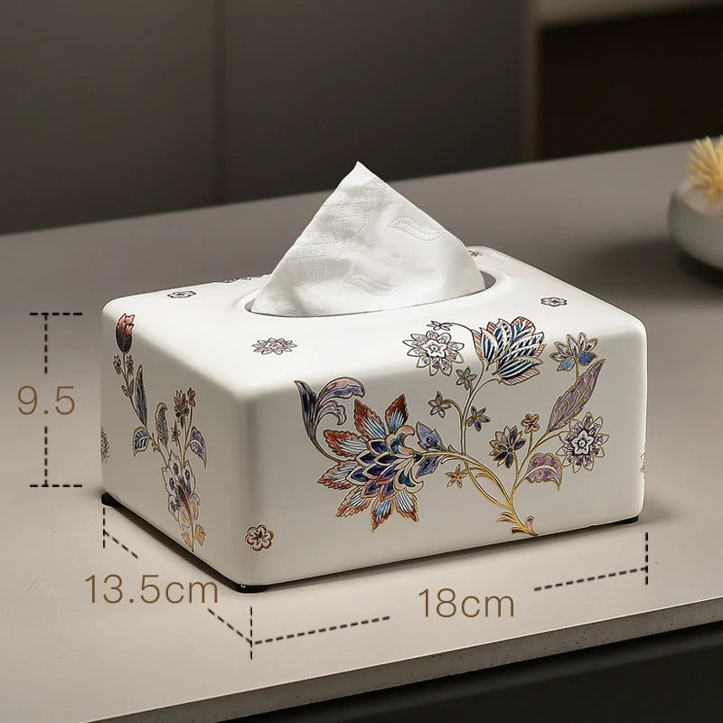 Vintage Ceramic Tissue Box – Hand-Painted Floral Nordic Décor Ceramic Tissue Holder Babs Rectangular