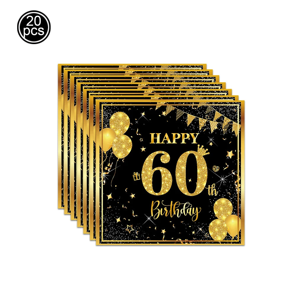 6pcs Black Gold 60th Birthday Water Bottle Labels & Stickers